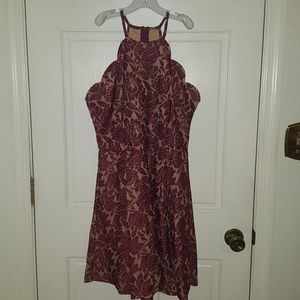 Burgundy & tan floral formal dress